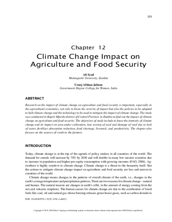 (PDF) Climate Change Impact on Agriculture and Food Security in India