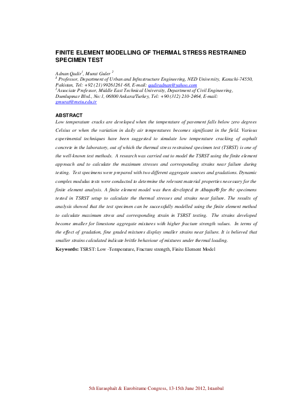 (PDF) Finite Element Modelling of Thermal Stress Restrained Specimen Test