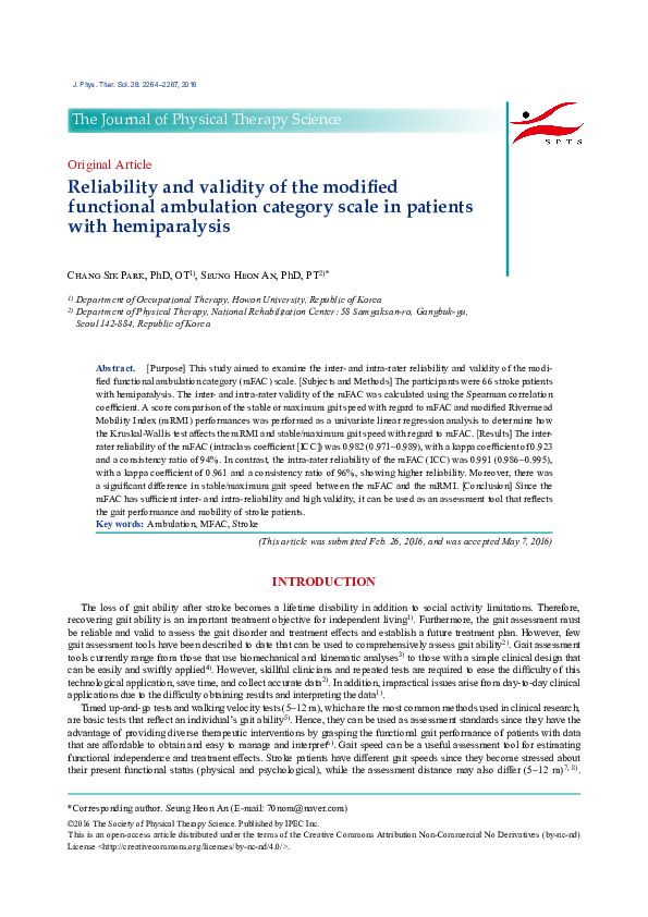 (PDF) Reliability and validity of the modified functional reach test at ...