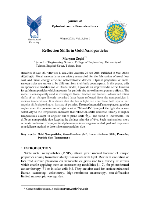 (PDF) Reflection Shifts in Gold Nanoparticles