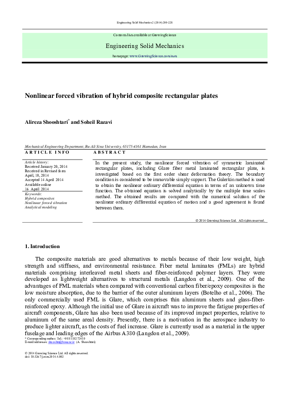 (PDF) Nonlinear forced vibration of hybrid composite rectangular plates ...