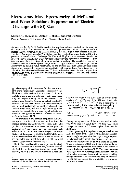 (PDF) Electrospray mass spectrometry of methanol and water solutions ...