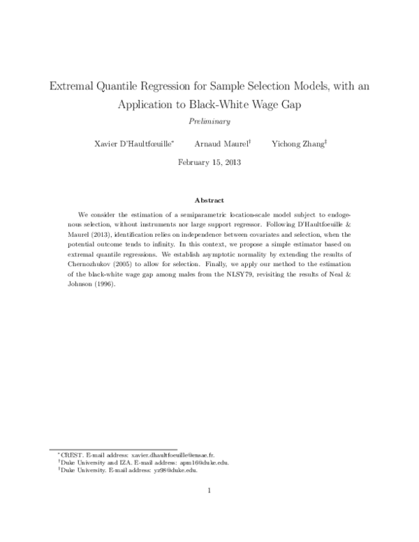 (PDF) Extremal Quantile Regression for Sample Selection Models , with ...