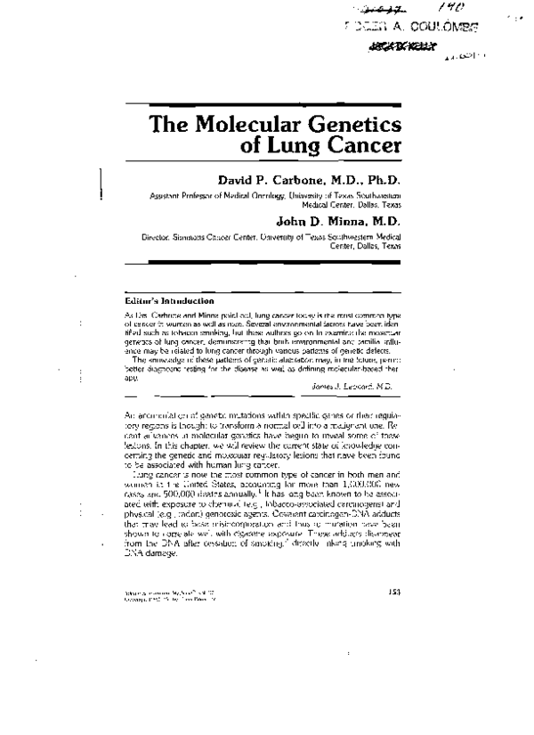 (PDF) Molecular genetics of lung cancer