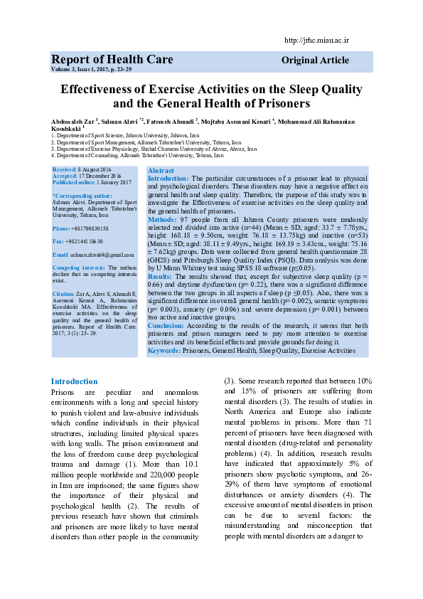 (PDF) Effectiveness of Exercise Activities on the Sleep Quality and the ...