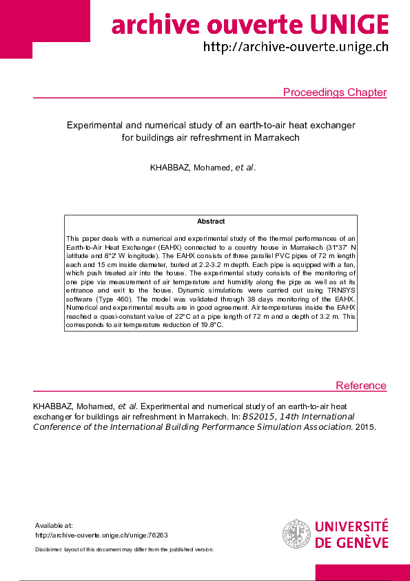 (PDF) Experimental and Numerical Study of an Earth-To-Air Heat ...