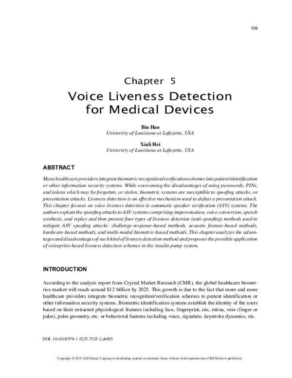 (PDF) Voice Liveness Detection for Medical Devices
