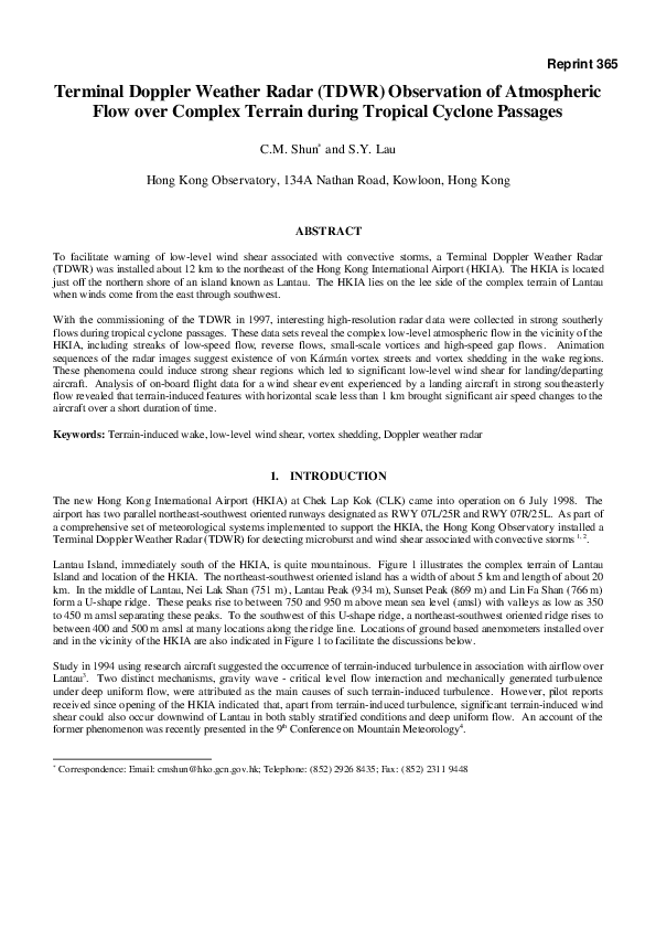 (PDF) Terminal Doppler Weather Radar (TDWR) observation of atmospheric ...