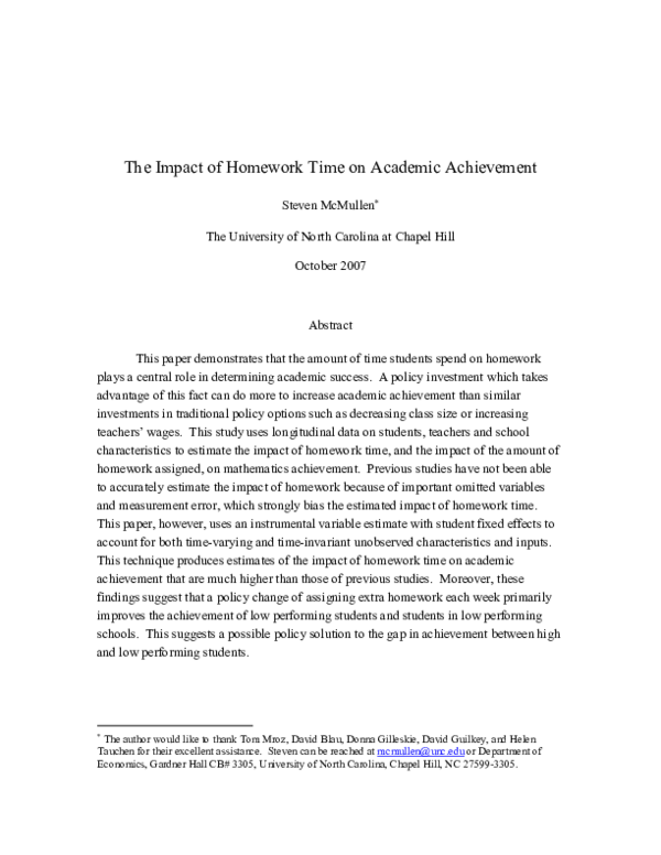 (PDF) The Impact of Homework Time on Academic Achievement