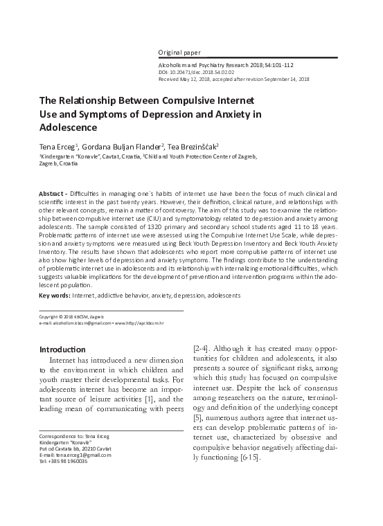 (PDF) The Relationship Between Compulsive Internet Use and Symptoms of ...
