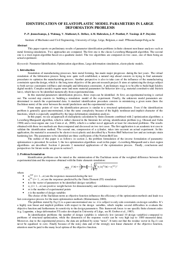 (PDF) Identification of an elastoplastic model parameters using ...