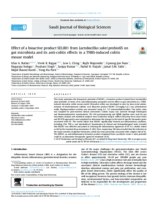 (PDF) Effect of a bioactive product SEL001 from Lactobacillus sakei ...