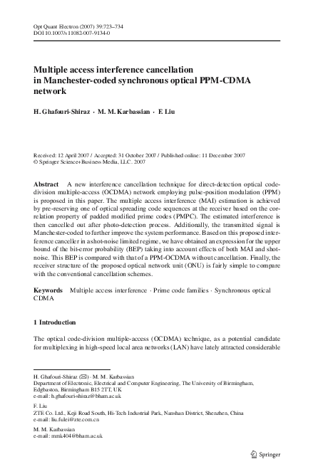 (PDF) Multiple access interference cancellation in Manchester-coded ...