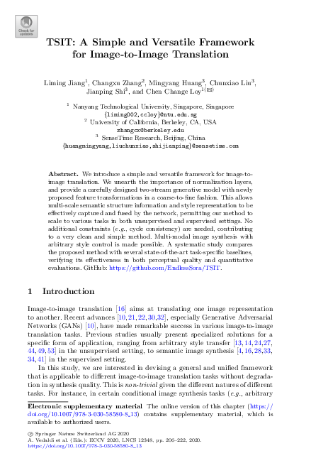 (PDF) TSIT: A Simple and Versatile Framework for Image-to-Image Translation