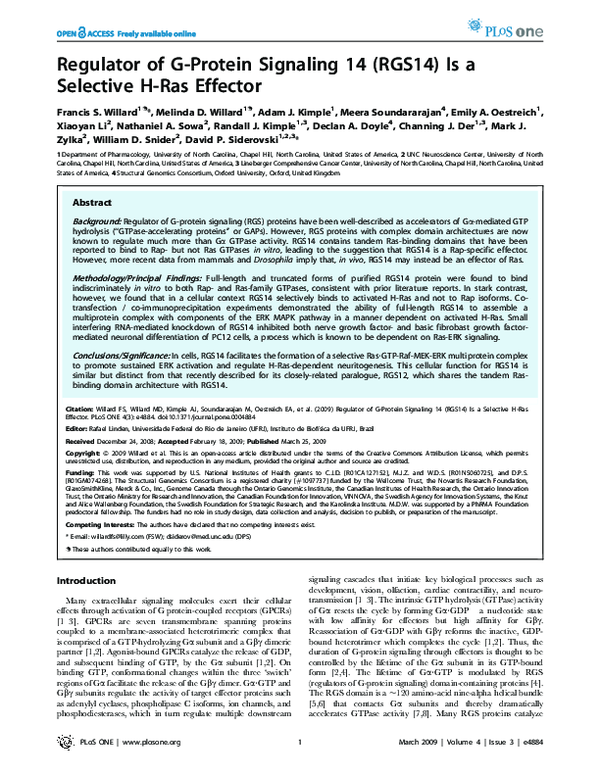 (PDF) Regulator of G-Protein Signaling 14 (RGS14) Is a Selective H-Ras ...