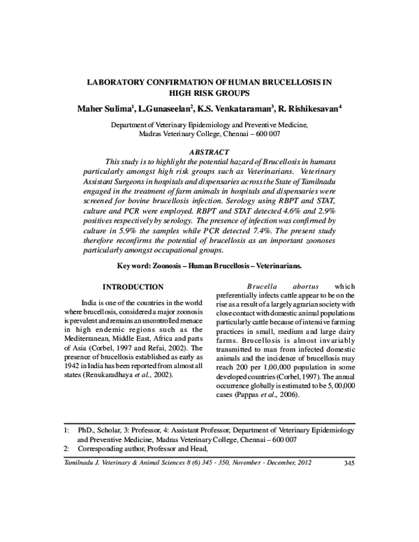 (PDF) Laboratory Confirmation of Human Brucellosis in High Risk Groups