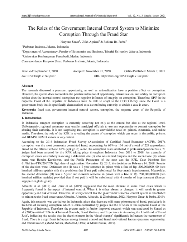 (PDF) The Roles of the Government Internal Control System to Minimize ...