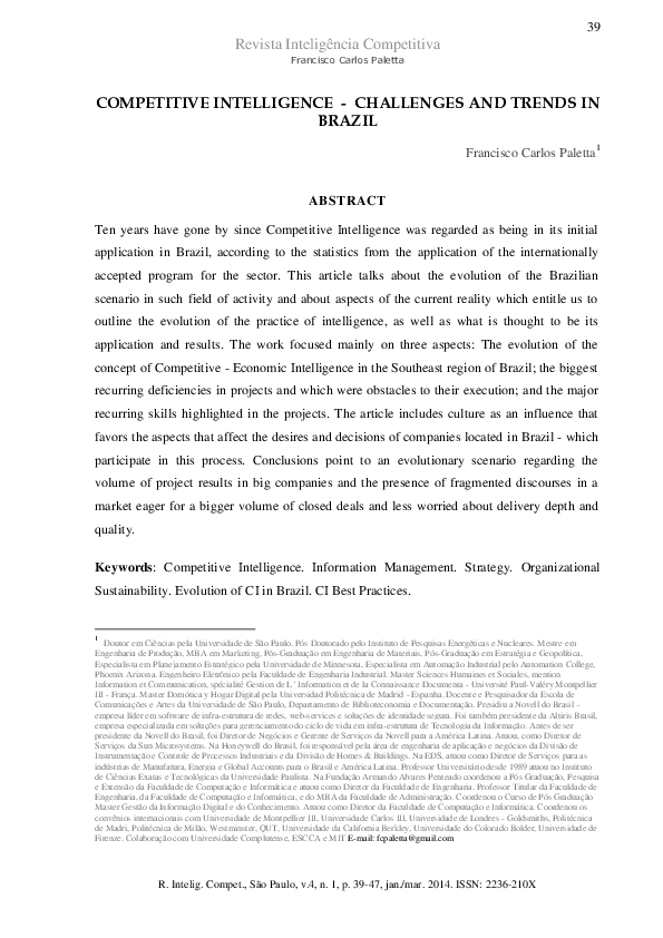 (PDF) Competitive Intelligence-Challenges and Trends in Brazil