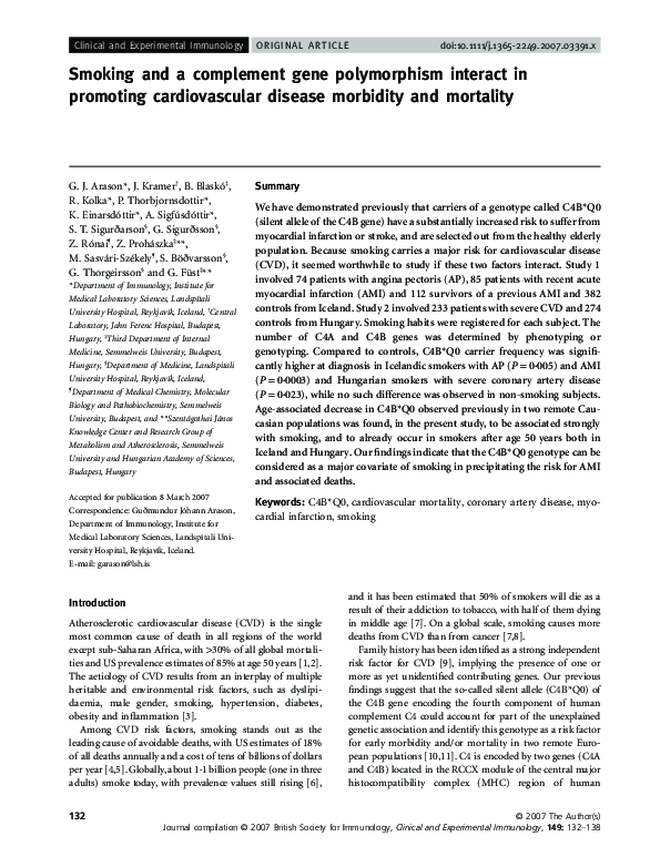 (PDF) Smoking and a complement gene polymorphism interact in promoting ...
