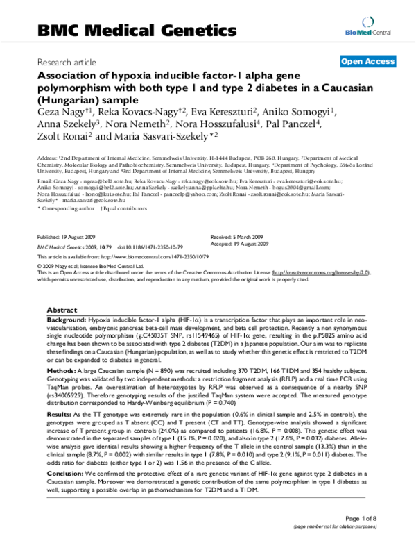 (PDF) Association of the Hypoxia Inducible Factor-1α Gene Polymorphisms ...