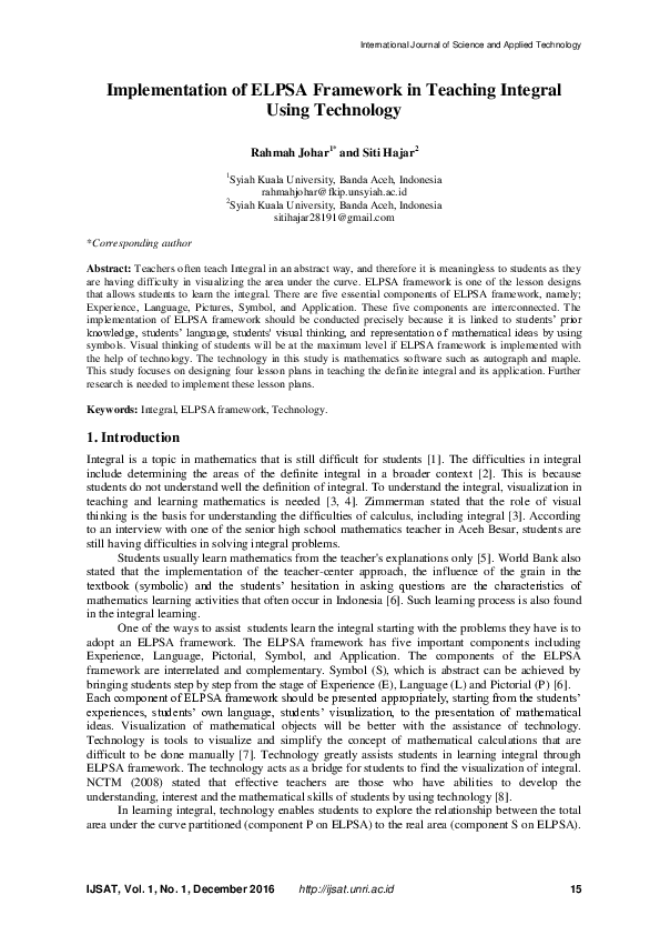 (PDF) Implementation of ELPSA Framework in Teaching Integral Using ...