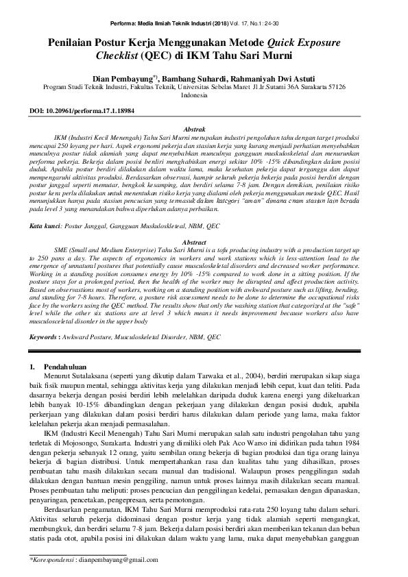 (PDF) Penilaian Postur Kerja Menggunakan Metode Quick Exposure ...