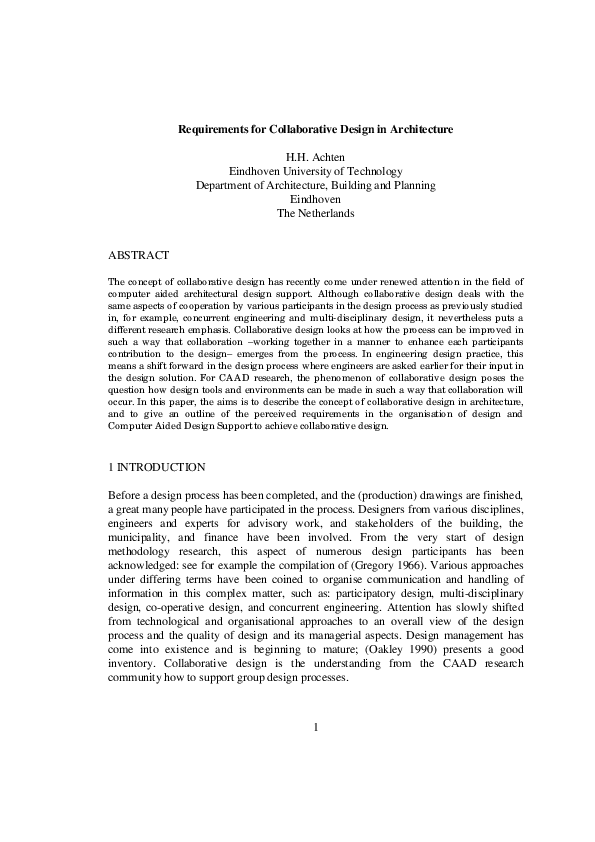 (PDF) Requirements for Collaborative Design in Architecture