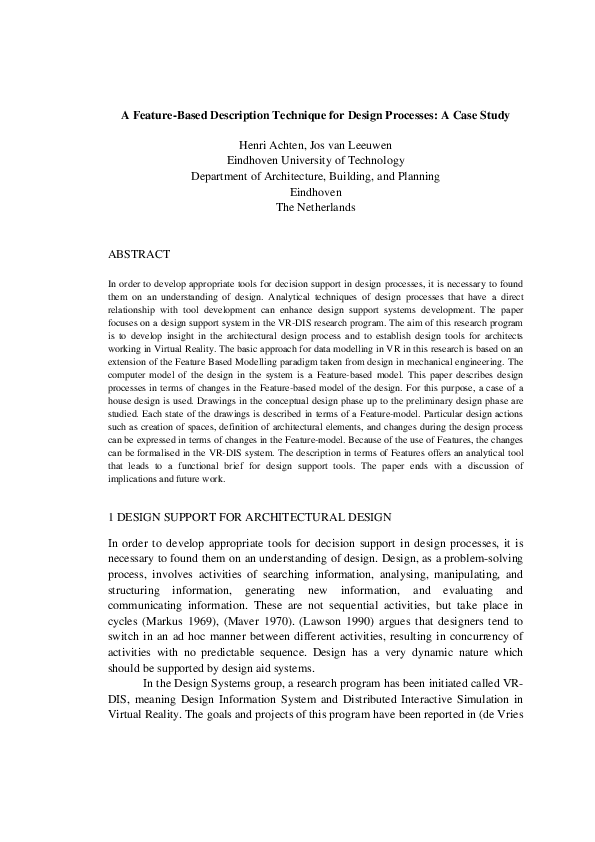 (PDF) A Feature-Based Technique for Design Processes: A Case Study