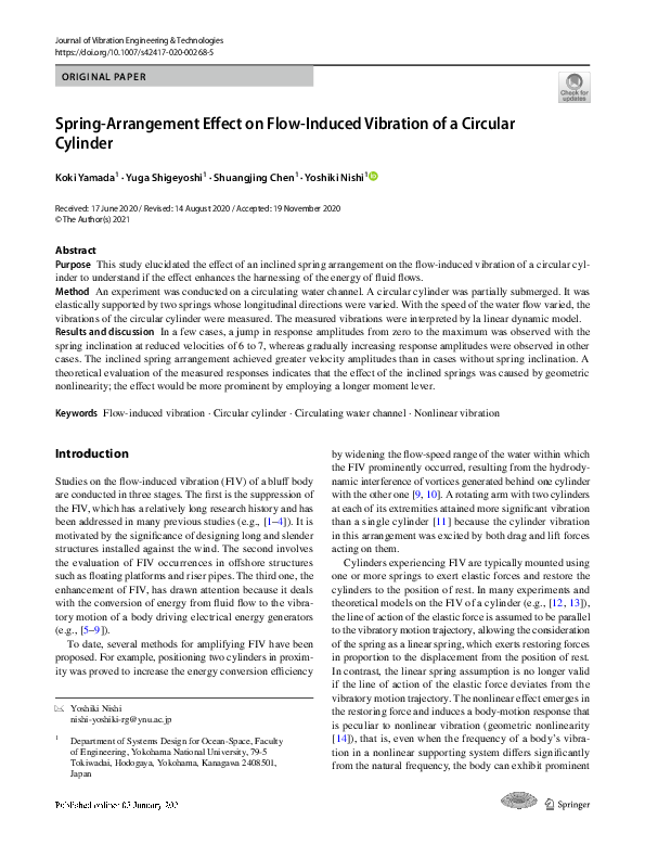 (PDF) Spring-Arrangement Effect on Flow-Induced Vibration of a Circular ...
