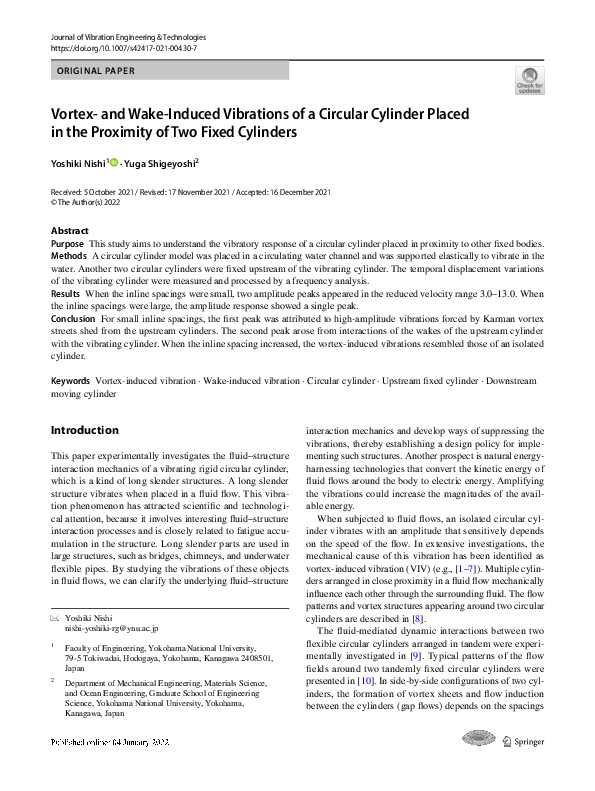 (PDF) Vortex- and Wake-Induced Vibrations of a Circular Cylinder Placed ...