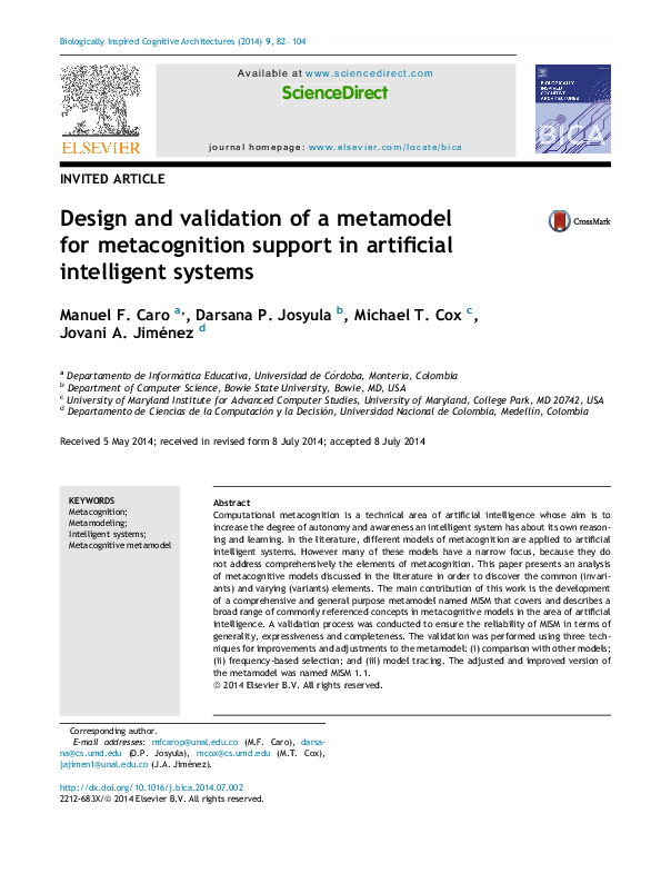 (PDF) Design and validation of a metamodel for metacognition support in ...