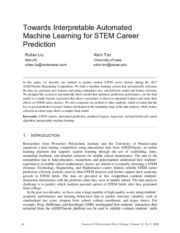 (PDF) Towards Interpretable Automated Machine Learning for STEM Career ...