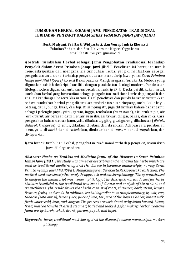 (PDF) Tumbuhan Herbal Sebagai Jamu Pengobatan Tradisional Terhadap ...