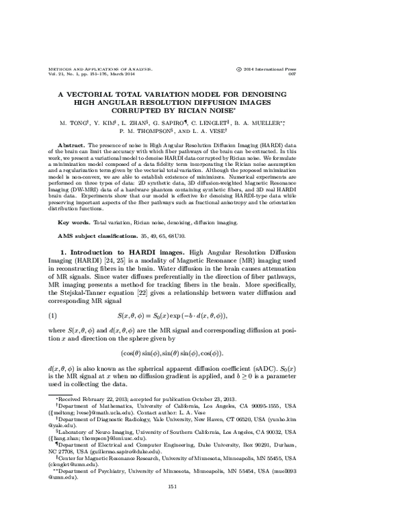 (PDF) A vectorial total variation model for denoising high angular ...