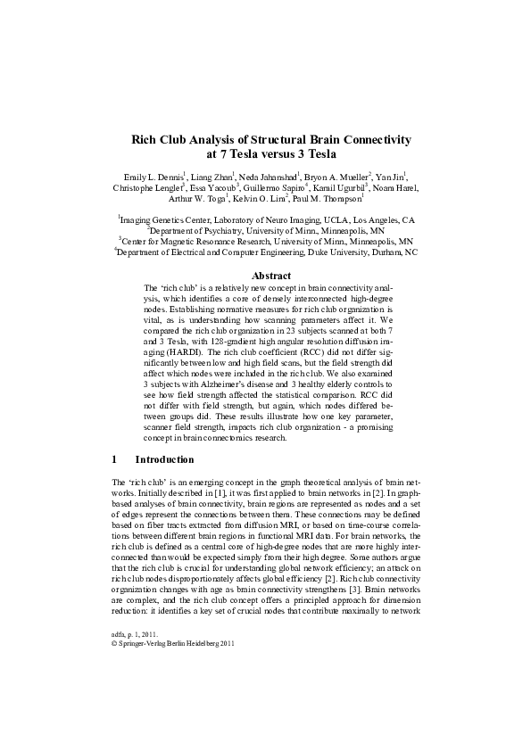 (PDF) Rich Club Analysis of Structural Brain Connectivity at 7 Tesla ...