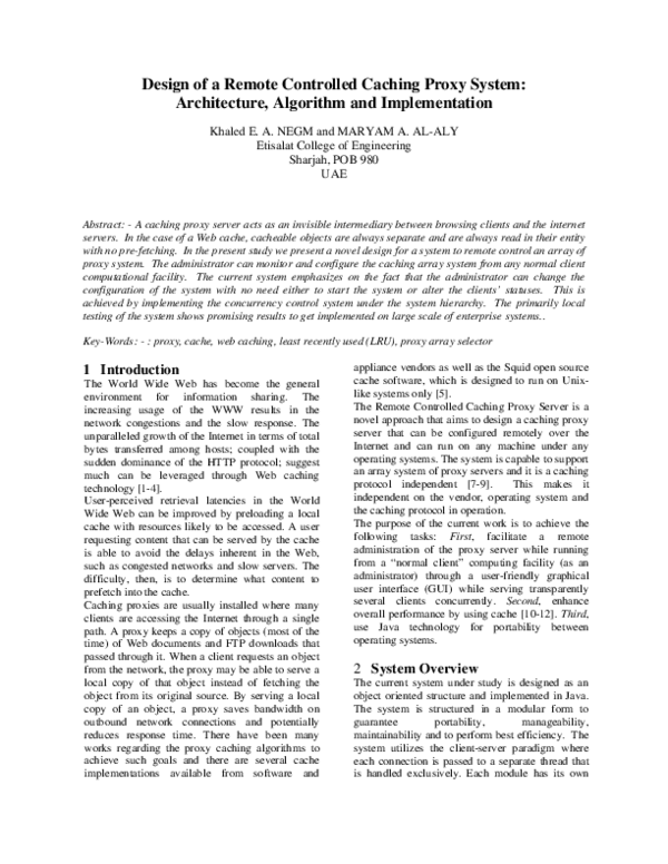 (PDF) Design of a Remote Controlled Caching Proxy System ...