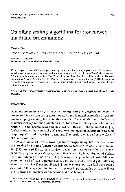 (PDF) On affine scaling algorithms for nonconvex quadratic programming