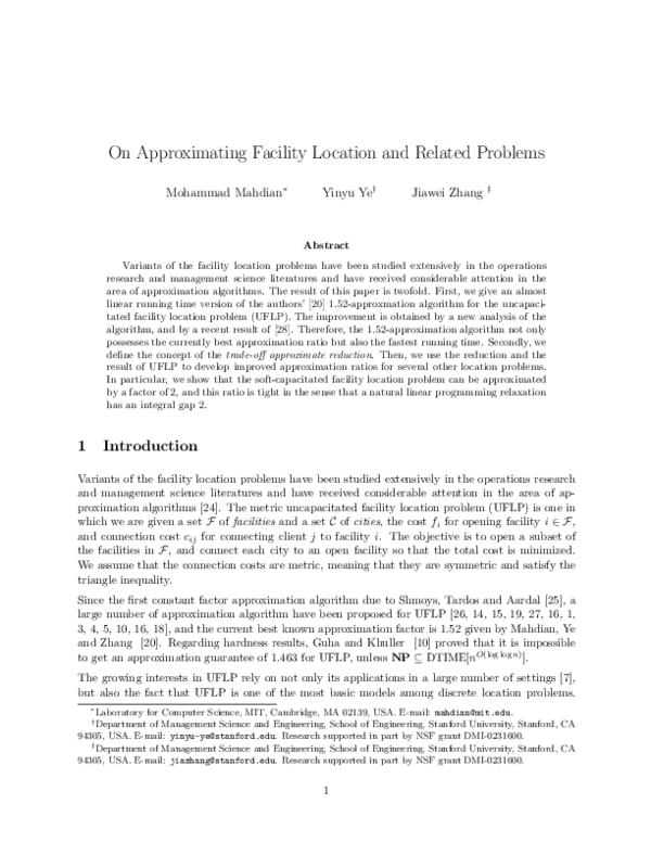 (PDF) On Approximating Facility Location and Related Problems