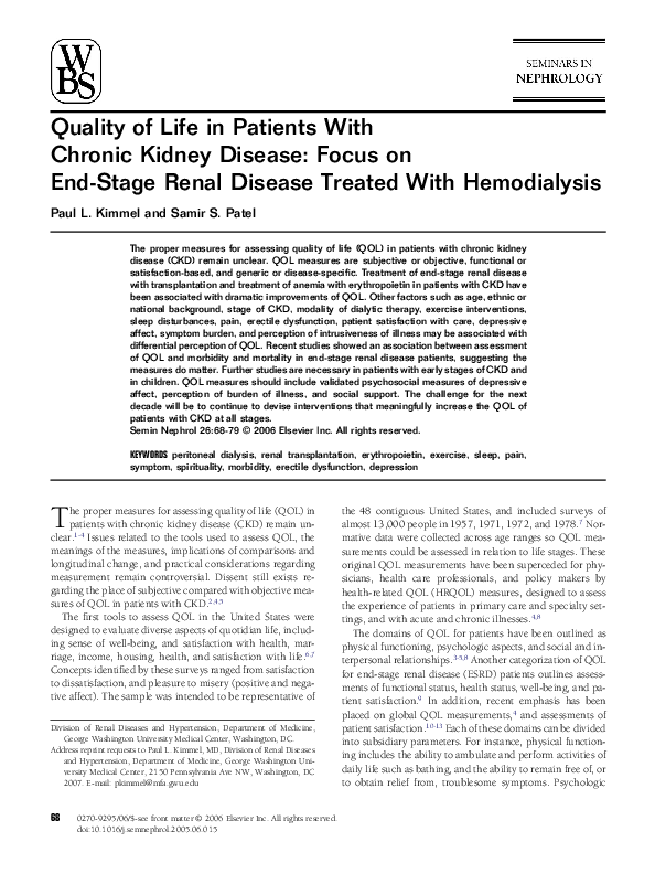 (PDF) Quality of Life in Patients With Chronic Kidney Disease: Focus on ...