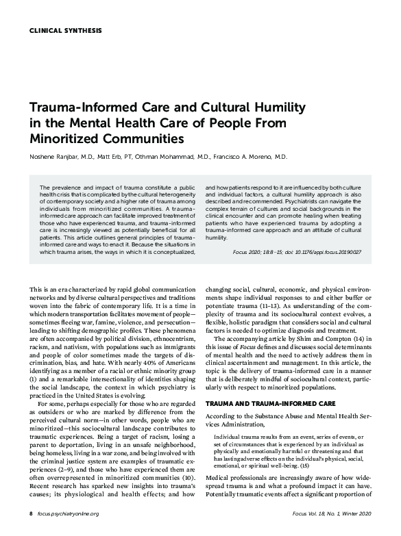 (PDF) Trauma-Informed Care and Cultural Humility in