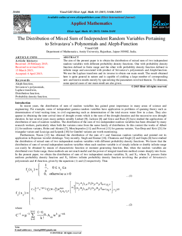 PDF) The Distribution of Mixed Sum of Independent Random
