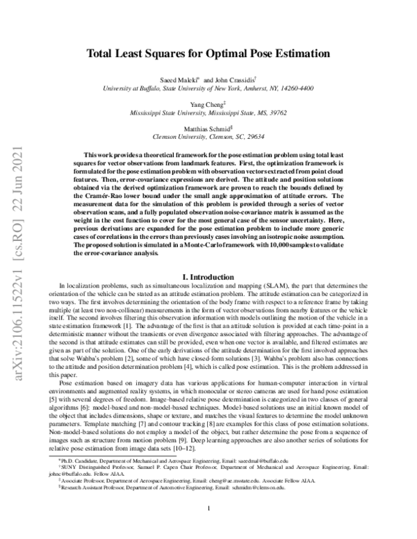 (PDF) Total Least Squares for Optimal Pose Estimation