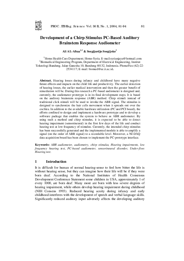 (PDF) Development of a Chirp Stimulus PC-Based Auditory Brainstem ...