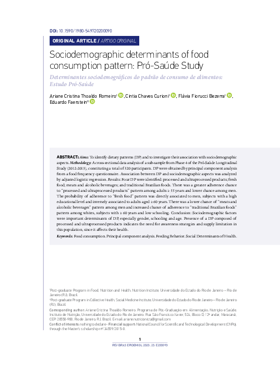 (PDF) Sociodemographic determinants of food consumption pattern: Pró ...