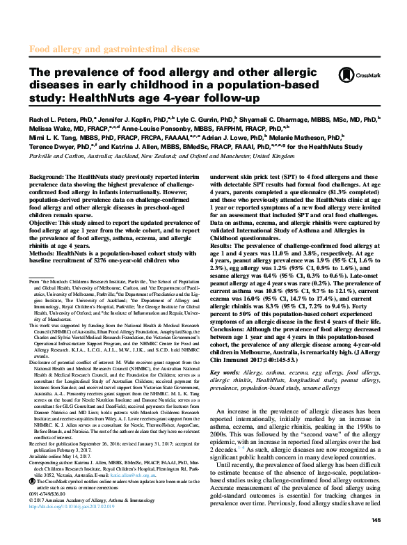 (PDF) The prevalence of food allergy and other allergic diseases in ...