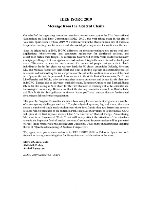 (PDF) Message from the general chairs