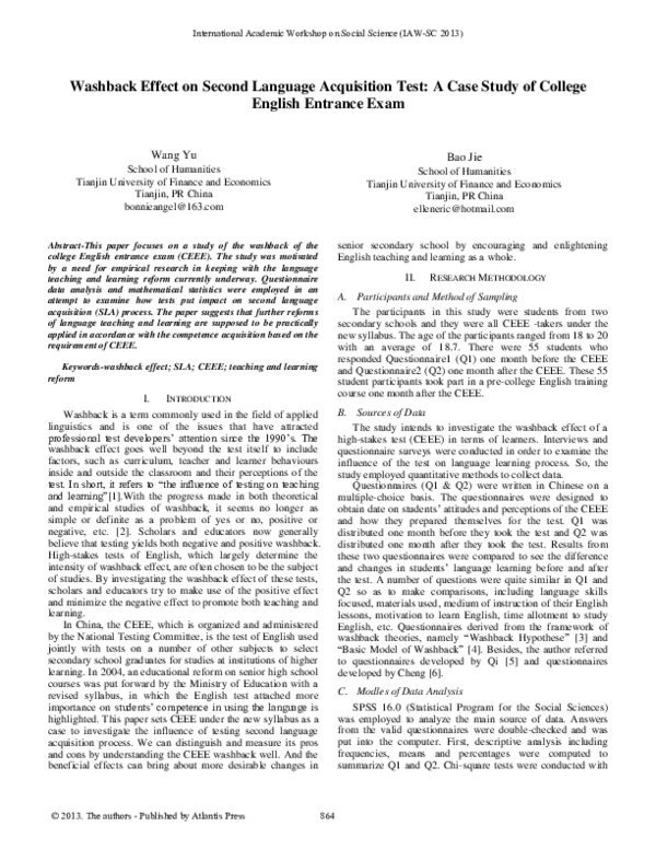 Pdf Washback Effect On Second Language Acquisition Test A Case Study