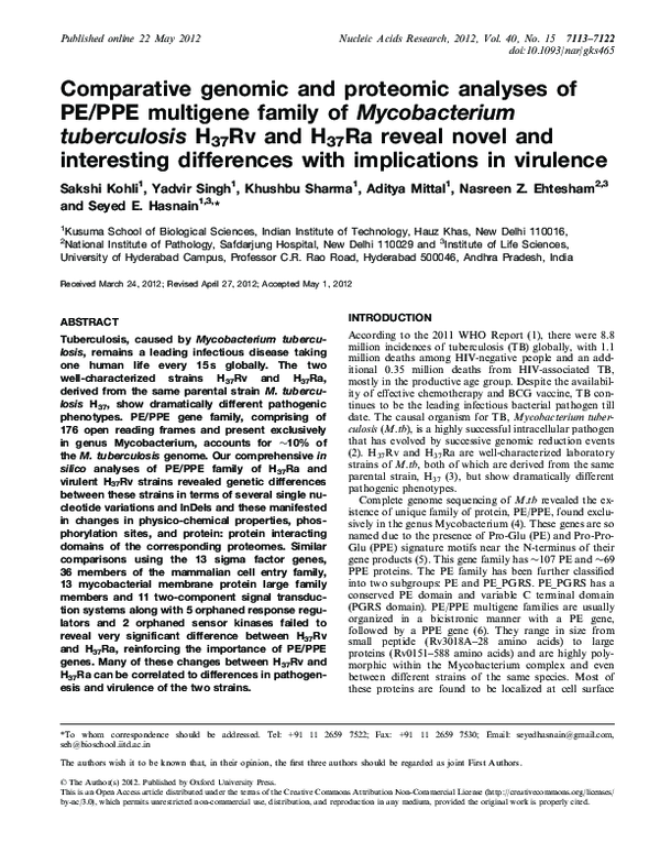 (PDF) Comparative genomic and proteomic analyses of PE/PPE multigene ...