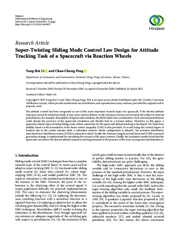 (PDF) Super-Twisting Sliding Mode Control Law Design for Attitude ...