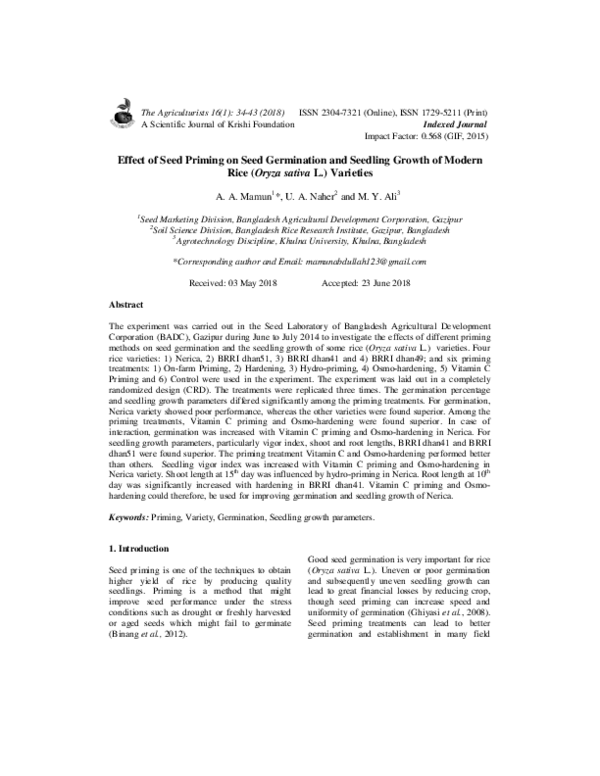 (PDF) Effect of Seed Priming on Seed Germination and Seedling Growth of ...